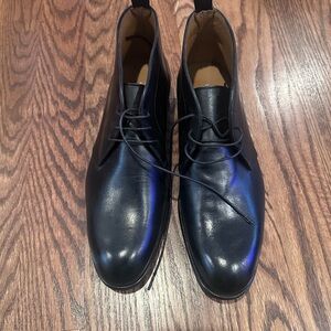 Saks Fifth Avenue Men's Black Leather Dress Shoes Chukka Boots Sz 10 NEW